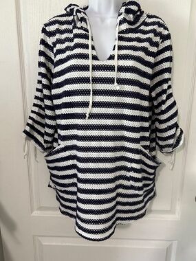 Top Crochet Hoodie Stripe Beachwear Nautical Nantucket Coastal